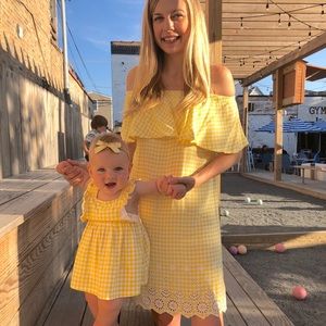 Mommy and me yellow gingham dress set